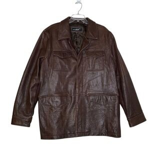 Vintage Black Rivet Leather Jacket Coat Men XL Brown Leather Pockets Western